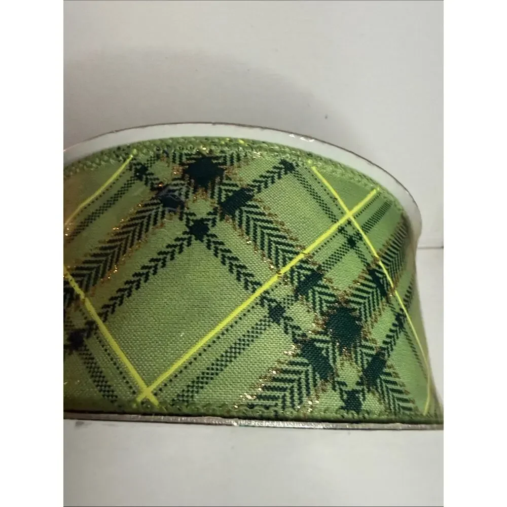 Premium Plaid Wired Ribbon in Green and Yellow - Home Party Supplies